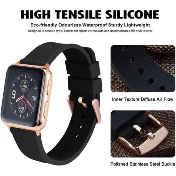 14mm Silicone Watch Band with Rose Gold Buckle, Soft Rubber Replacement main image 5